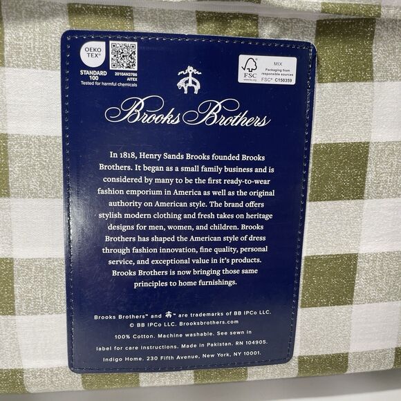 Brooks Brothers King Sheet Set 100% Cotton Green Gingham Plaid - Picture 5 of 5